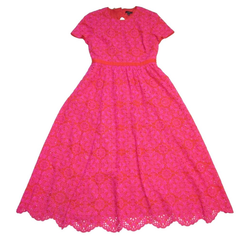 NWT J.Crew Short-sleeve Maxi in Sunset Fuchsia Eyelet Back Cutout Dress 14 - Picture 4 of 12